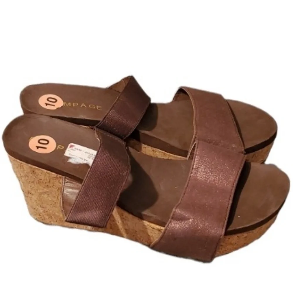 Rampage Wedge Shoes Womens size 10 Bronze Ram Julian Cork Summer
